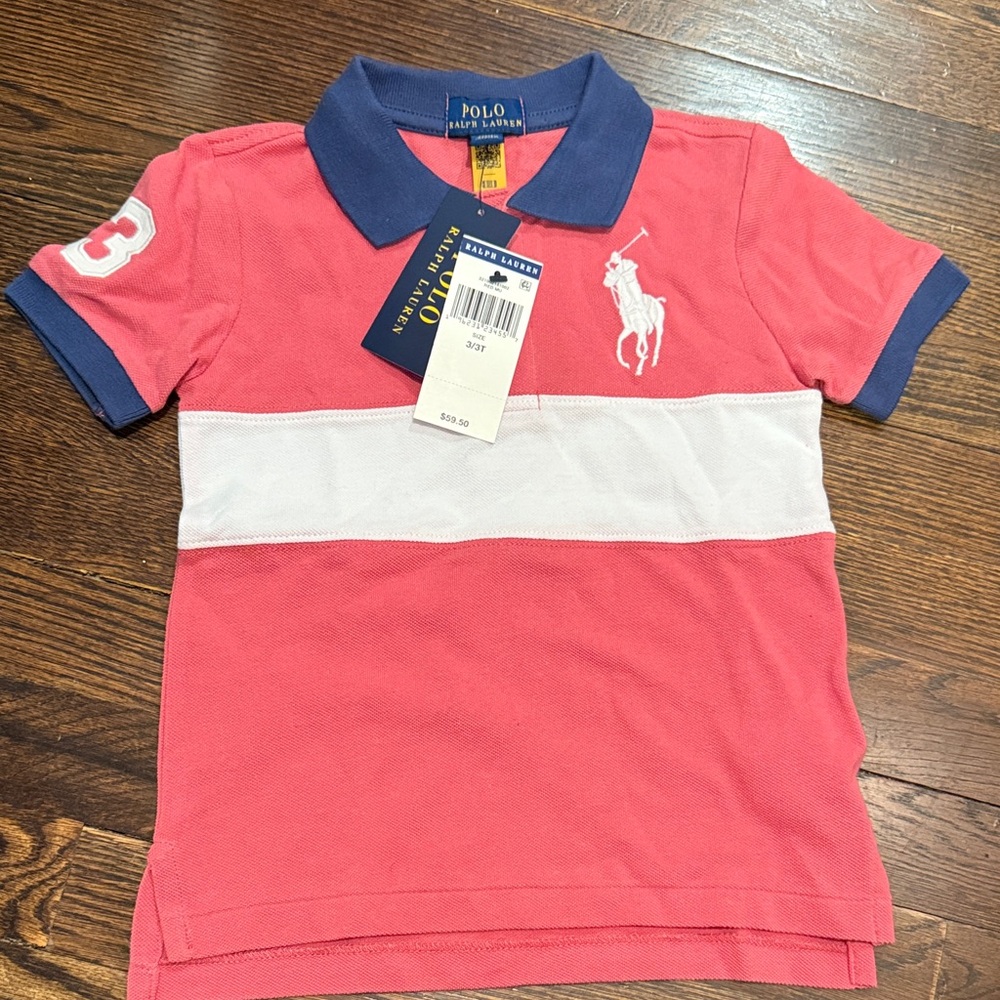 Polo by Ralph Lauren Kids Coral Polo Shirt with Navy Accents
